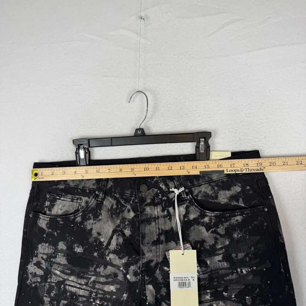 NWT MNML Men's 38x33 Slim Black Distressed Painted Stretch Zip Ankle Denim Jeans - Picture 7 of 11